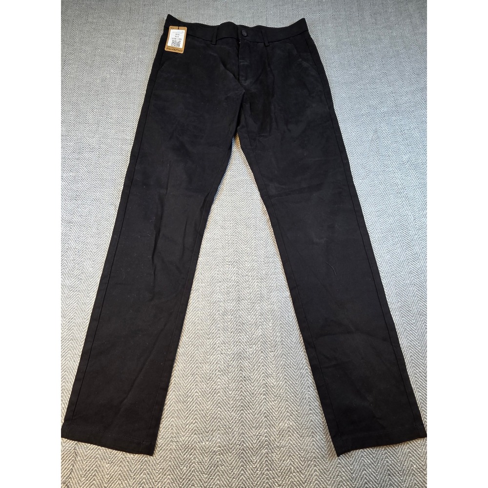 Plaid & Plain 819 Mens Black Chinos Slim Straight Pants 32W x 30L NEW